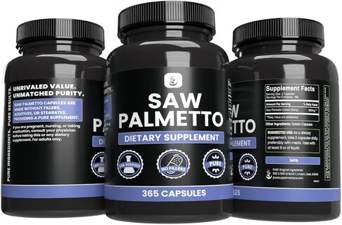PURE ORIGINAL INGREDIENTS Saw Palmetto (365 Capsules) No Magnesium Or Rice Fillers, Always Pure, Lab Verified in Saudi Arabia
