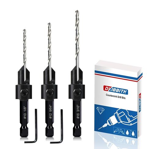 DKIBBITH 12-Piece Countersink Drill Bit Set with 5 Spare Bits, 2 Limit Rings, 1 Hex Key, 2 Screws & Case - 3-in-1 Wood Countersink Bit for #6#8#10#12#16 Screws, 82°Chamfer, Depth Adjustable. in Saudi Arabia