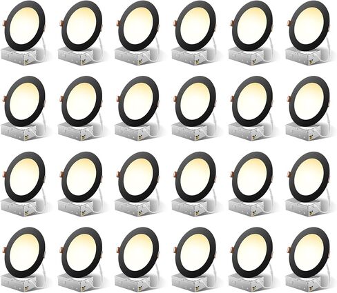 FREELICHT 24 Pack 6 Inch 5CCT Ultra-Thin LED Recessed Ceiling Light with Junction Box, 2700K/3000K/3500K/4000K/5000K Selectable, 1050LM Brightness, Dimmable Canless Wafer Downlight, 12WEqv110W-ETL&FCC in Kuwait