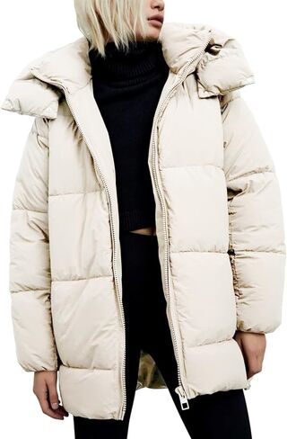 Gihuo Womens Quilted Puffer Coat Hoodie Winter Oversized Mid-Length Padded Down Jacket Warm Heavyweight Bubble Outerwear in Saudi Arabia