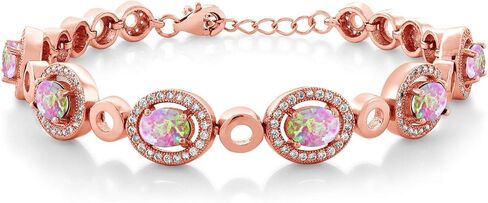 Gem Stone King 18K Rose Gold Plated Silver Red Created Ruby Tennis Bracelet For Women (7.92 Cttw, Oval 7X5MM, 7 Inch with 1 Inch Extender) in Saudi Arabia