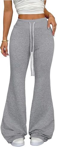 WDIRARA Women's Drawstring Waist Flare Bell Bottom Pants Stretch Long Sweatpants in Saudi Arabia
