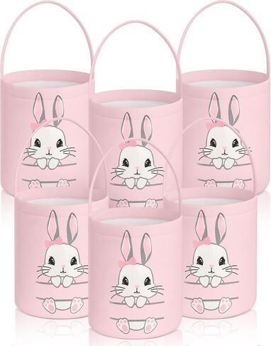 6 Pcs Easter Baskets with Handles Easter Bunny Baskets Kids Easter Basket Bags 6 Color Bunny Canvas Tote Bags for Egg Hunting Easter Rabbit Baskets for Kids Easter Party Decor Supplies (Lovely Style) in Saudi Arabia