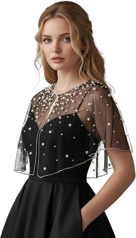 Mopmap لؤلؤ الزفاف الرؤوس شال التفاف تتغاضى فستان سهرة الزفاف جاكيتات فلابر بوليرو التستر للحفلات الرسمية in Kuwait