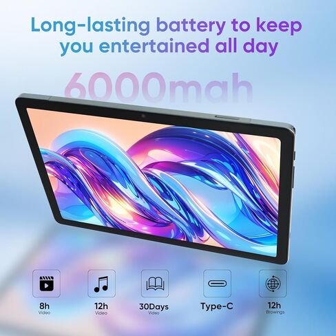 ويلايكيت تابلت اندرويد 12 10 انش، ذاكرة RAM 6GB وروم 128GB، تابلت Android ثماني النواة 2.0GHz مع واي فاي 5G، شاشة لمس زجاج IPS 10.1، 6000mAh، بلوتوث 5.0، كاميرات 8MP+13MP، جي بي اس (رمادي) in Kuwait