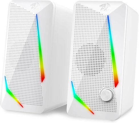 ريدراجون مكبرات صوت للكمبيوتر المكتبي GS510 RGB بقناة 2.0 للكمبيوتر مع 4 اوضاع اضاءة خلفية LED ملونة، صوت جهوري محسن وتحكم سهل الوصول في مستوى الصوت، يعمل بمنفذ USB مع كيبل 3.5 ملم in Kuwait