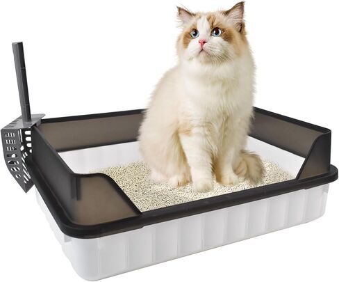 MUYG Collapsible Cat Litter Box,Open Potty Pan Cat Toilet Foldable Portable Cats Litter Box Travel Litter with Scoop,Waterproof Low Entrance for Kitten and Cat Toilet Easy Clean 17.7"×13.4"x4.9"(Grey) in Saudi Arabia
