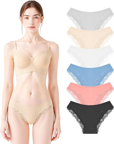 POWER UNICO FLOWER Womens Cotton Brazilian briefs Multipack Lace knickers Delicate Lace Trimmed (6pieces) in Saudi Arabia