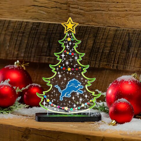 NFL Detroit Lions LED Light Sign Football Christmas Tree Tabletop Decor, Free-Standing Desk Night Light Lamp for Home, Office, Man Cave, Holiday Gift for Fans, Men & Women – Made in USA in Kuwait