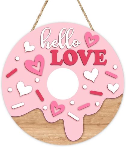 Bolisom Hello Valentine's Day Black Cat Front Door Sign, Kitty Love Heart Pink Wood Door Hanger Outdoor Outside Porch Decor, Anniversary Wedding Wooden Wreath Indoor Wall Hanging Decoration in Saudi Arabia