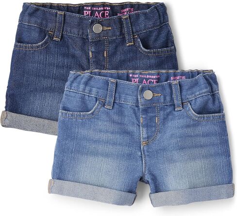 The Children's Place Baby Toddler Girls Denim Shortie Shorts, Miley/Dark Wash 2-Pack, 4T in Saudi Arabia
