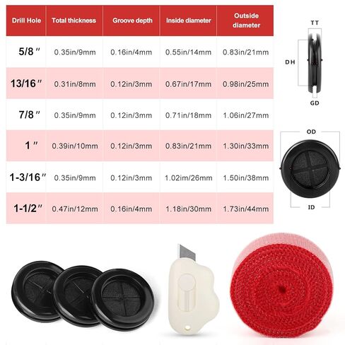 QCQIANG 63Pcs Rubber Grommet Kit, Drill Hole Firewall Hole Plugs Wire Protection with Cable Sticky Tape, 6 Sizes 5/8" 13/16" 7/8" 1" 1-3/16" 1-1/2"(White) in Kuwait