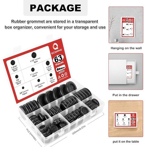 QCQIANG 63Pcs Rubber Grommet Kit, Drill Hole Firewall Hole Plugs Wire Protection with Cable Sticky Tape, 6 Sizes 5/8" 13/16" 7/8" 1" 1-3/16" 1-1/2"(White) in Kuwait