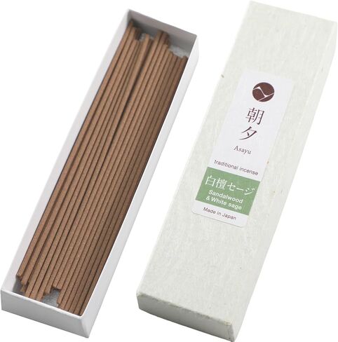 أسايو اليابان خشب الصندل التقليدي وعصي بخور المريمية البيضاء، 40 جرام بخور من نوع الدخان، 100% بخور ياباني طبيعي للاسترخاء الصباحي واليوجا والتأمل واليقظة in Kuwait
