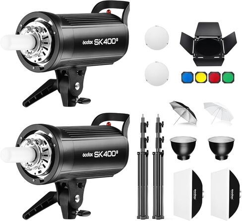 مجموعة Godox 2X SK300II Studio Flash Strobe Kit: 2.4G 600Ws Speedlite Flash Monolight مع حامل بوينز للتصوير في الاستوديو والموقع والتصوير الفوتوغرافي مع حامل الإضاءة، سوفت بوكس، بارندور والمظلات in Saudi Arabia