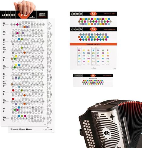 ملصق Learning Button Accordion مع الحبال والمقاييس والملاحظات ، دليل مرئي مع ألوان للمبتدئين والوسطيات ، يتضمن ملصقات الملاحظات (F/BB/EB)) in Saudi Arabia
