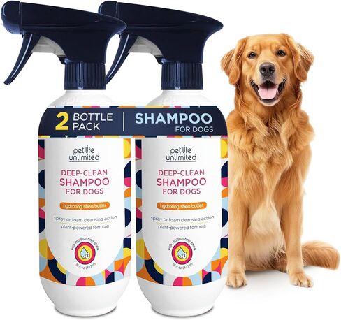 Pet Life Unlimited Foaming 2-in-1 Shampoo & Conditioner Spray for Dogs| Quick Clean-up| Two-Way Spray Applicator| Made in USA| Plant-Based Vanilla Ginger Scent| 16 Ounce (Pack of 2, 32oz. Total) in Kuwait