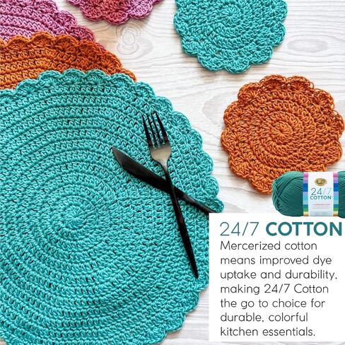 Lion Brand 24/7 Cotton Yarn, Lightweight Yarn for Knitting, Crocheting, and Crafts, White, 1 Pack in Kuwait