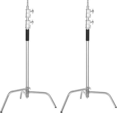 Soonpho 2 Pack 100% Heavy-Duty Steel C-Stand, Pro Photography Light Stand with 3.5'/108cm Extension Arm, Grip Head, Turtle Base for Studio Monolight, Softbox, Reflector, Max Height 10'/305cm – Black in Saudi Arabia