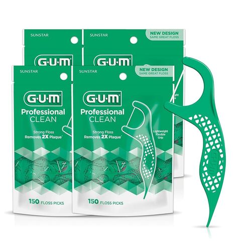 GUM - 889DD Professional Clean Flossers Extra Strong Flosser Pick, Fresh Mint, 150 Count (Pack of 4) in Saudi Arabia
