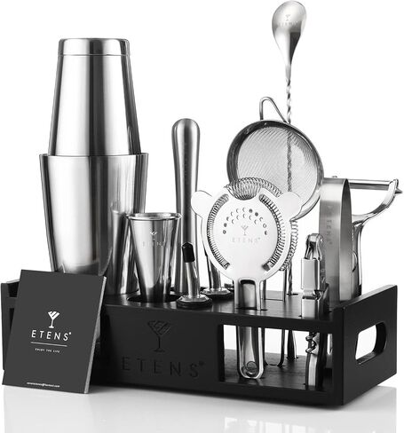 Etens Mixology Bartender Kit Bar Tool Set | Cocktail Making Kit Boston Shaker Set with Stand | Mixed Drink Mixing Professional Martini Shaking Tins Bartending | Home Barware Accessories Equipment in Saudi Arabia