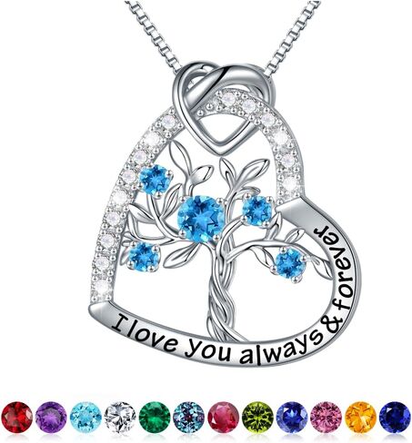 Iefil Tree of Life Gifts for Women, 925 Sterling Silver Tree of Life Birthstone Necklace Anniversary Valentines Day Gifts for Her Mothers Day Christmas Birthday Gifts for Women Wife Girlfriend Jewelry in Saudi Arabia