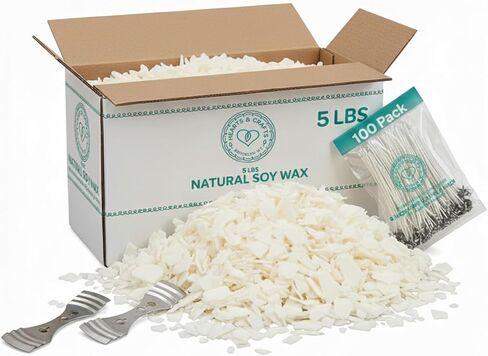 Hearts & Crafts Candle Wax - Soy Wax for Candle Making Kit - 10 lbs Wax Flakes, 100 Pieces 6-Inch Candle Wicks, 2 Metal Centering Devices - Soy Candle Wax Bulk and DIY Candle Making Supplies in Saudi Arabia