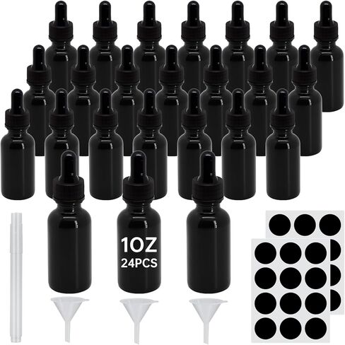12pcs 1 أوقية زجاجة قطرة أسود 30 مل ، زجاجات الصبغة مع قطارة زجاجية ، للزيوت الأساسية ، العطرية ، التجميل ، المختبر ، الصيدلية ، السوائل ، السفر (12) in Kuwait