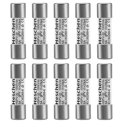 Heschen Solar DC1000V PV Fuse، الصمامات الكهروضوئية، رابط الصمامات من نوع gPV، HSPV-30، 10 * 38 مم، 25A 1000VDC، I1 33kA، لحماية نظام الطاقة الشمسية الكهروضوئية، 10 قطع in Saudi Arabia