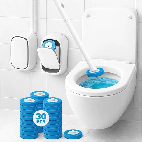Cilon Evalet Evalet Brush Cleaner Wand - فرشاة منظفات وعاء المرحاض القابلة للتخلص منها مع 30 عبوات ، فرشاة المرحاض مثبتة على الحائط ، مجموعة الحمام منظف المرحاض ، فرشاة مرحاض قابلة لإعادة التعبئة in Saudi Arabia