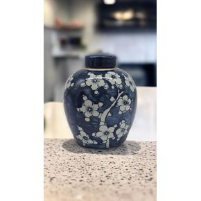 Festcool Antique Style Blue and White Porcelain Flowers Ceramic Covered Jar Vase, China Ming Style, Jingdezhen Chinese (L1) in Saudi Arabia
