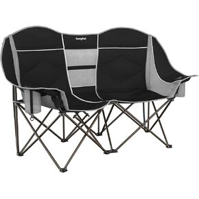 SUNNYFEEL Heated Double Camping Chair, Oversized Folding Loveseat Chair, Heavy Duty Portable/Foldable Lawn Chair for Beach/Outdoor/Travel/Picnic, Fold Up Camp Chairs for Adults 2 People in Kuwait