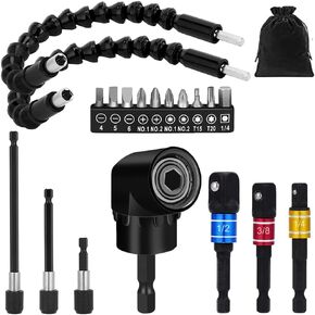 Flexible Drill Bit Extension Set, Hex Shank 105°Right Angle Drill Bit Attachment, 3pcs Drill Bit Holder Extension, 1/4 3/8 1/2" Universal Socket Adapter, Screwdriver Bit Kit in Saudi Arabia