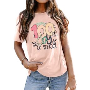 100 Days of School Shirt Women Kindergarten Teacher Shirts 100th Day of School Celebration Gifts Funny Tee Tops in Kuwait