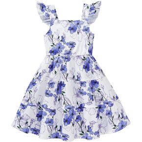 Little Girls Summer Dress - Flutter Sleeve Swing Tiered Sundress Toddler Smocked Dresses Kids Casual Outfits 2T-7T in Saudi Arabia