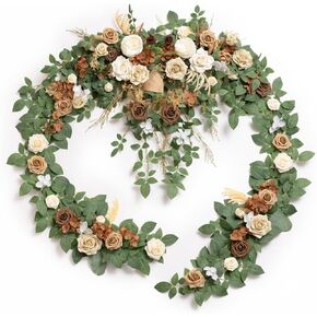 Ling's moment 9FT Eucalyptus and Willow Leaf Garland with White Flower, Handcrafted Wedding Sweetheart Table Centerpieces Head Table Decor Arch Backdrop Decorations for Wedding | Terracotta in Kuwait