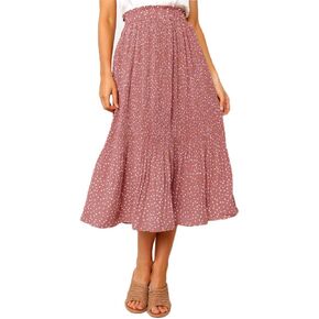 Exlura Womens High Waist Polka Dot Pleated Skirt Midi Swing Skirt with Pockets Mustard Yellow Large in Saudi Arabia