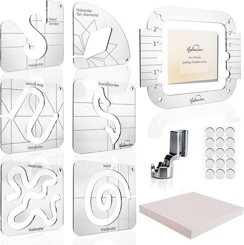 سلسلة قوالب خياطة اللحف ذات الحركة الحرة 7P مع إطار خياطة اللحف 1 قدم مسطرة ساق 15P سجادات غير قابلة للانزلاق، قوالب أكريليك 3 مم لهدية خياطة اللحف DIY على مسطرة ماكينة الخياطة in Kuwait