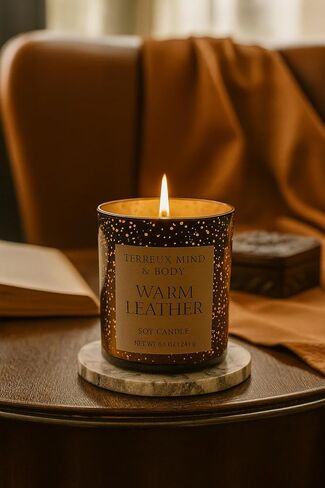 Patchouli Home Scented Candle - Long Lasting Soy Candle with Natural Gemstones - Aromatherapy Candle for Men - Housewarming Gift in Saudi Arabia