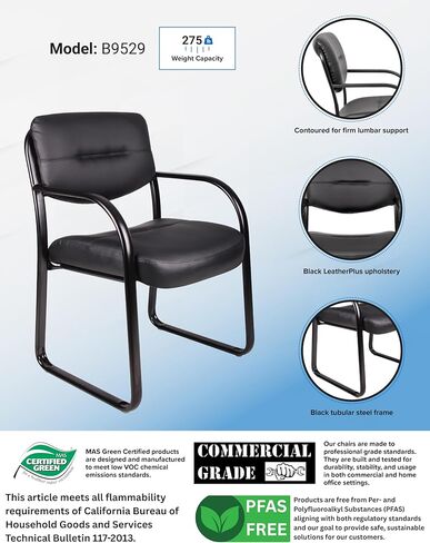 Boss Office Products Leather Sled Base Side Guest Chair, Black in Saudi Arabia