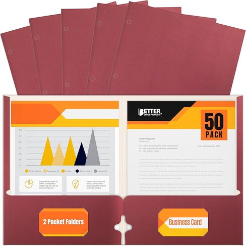 Two Pocket Portfolio Folders, 50-Pack, Orange, Letter Size Paper Folders, by Better Office Products, 50 Pieces, Orange in Kuwait