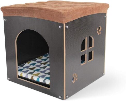 منزل القطط من سونجواي للقطط الداخلية - كهف خشبي للقطط مع حصيرة، شقة للقطط، مقعد للقطط، سرير للحيوانات الأليفة، مقعد مسند للقدمين مع وسادة، منزل مكعب للقطط والكلاب الصغيرة، سجل in Kuwait