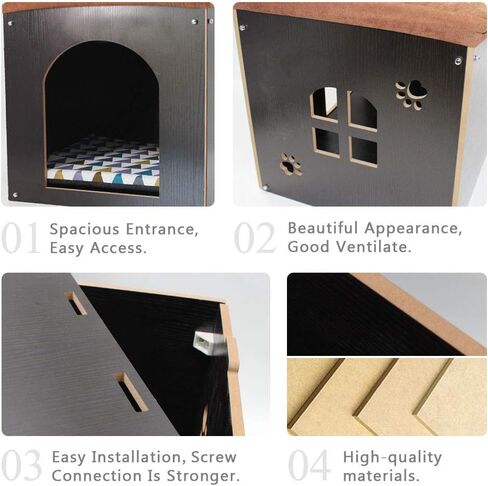 منزل القطط من سونجواي للقطط الداخلية - كهف خشبي للقطط مع حصيرة، شقة للقطط، مقعد للقطط، سرير للحيوانات الأليفة، مقعد مسند للقدمين مع وسادة، منزل مكعب للقطط والكلاب الصغيرة، سجل in Kuwait