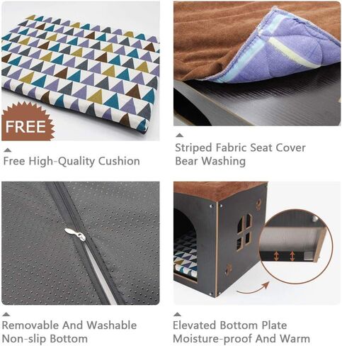 منزل القطط من سونجواي للقطط الداخلية - كهف خشبي للقطط مع حصيرة، شقة للقطط، مقعد للقطط، سرير للحيوانات الأليفة، مقعد مسند للقدمين مع وسادة، منزل مكعب للقطط والكلاب الصغيرة، سجل in Kuwait