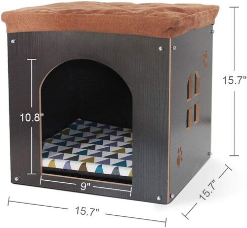 منزل القطط من سونجواي للقطط الداخلية - كهف خشبي للقطط مع حصيرة، شقة للقطط، مقعد للقطط، سرير للحيوانات الأليفة، مقعد مسند للقدمين مع وسادة، منزل مكعب للقطط والكلاب الصغيرة، سجل in Kuwait