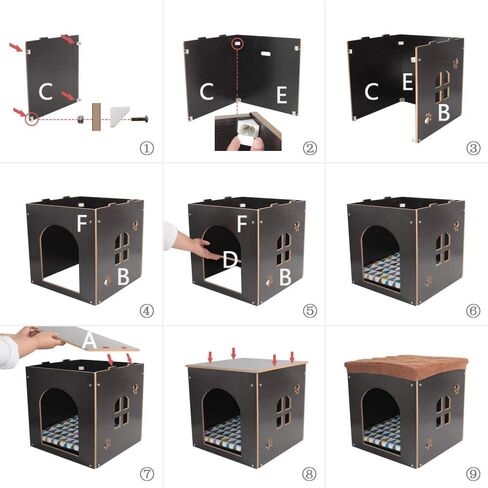 منزل القطط من سونجواي للقطط الداخلية - كهف خشبي للقطط مع حصيرة، شقة للقطط، مقعد للقطط، سرير للحيوانات الأليفة، مقعد مسند للقدمين مع وسادة، منزل مكعب للقطط والكلاب الصغيرة، سجل in Kuwait