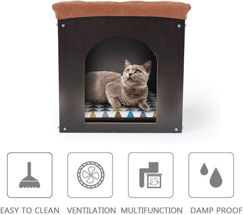 منزل القطط من سونجواي للقطط الداخلية - كهف خشبي للقطط مع حصيرة، شقة للقطط، مقعد للقطط، سرير للحيوانات الأليفة، مقعد مسند للقدمين مع وسادة، منزل مكعب للقطط والكلاب الصغيرة، سجل in Kuwait