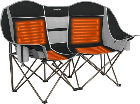 SUNNYFEEL Heated Double Camping Chair, Oversized Folding Loveseat Chair, Heavy Duty Portable/Foldable Lawn Chair for Beach/Outdoor/Travel/Picnic, Fold Up Camp Chairs for Adults 2 People in Saudi Arabia