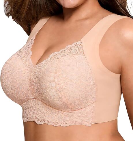 FHTECO Women Plus Size Bras Breathable Wireless Bras Lace Bras Lightly Lined T-Shirt Bra for Daily Sports No Wire Bras in Saudi Arabia