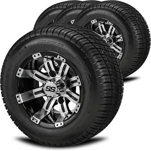 عربة RM Cart مقاس 10 بوصات باللون الأسود غير اللامع على إطار 205/50-10 Deli (مجموعة من 4)، مجموعة إطارات وعجلات عربة الجولف، متينة وتناسب صواميل العروة المترية in Saudi Arabia